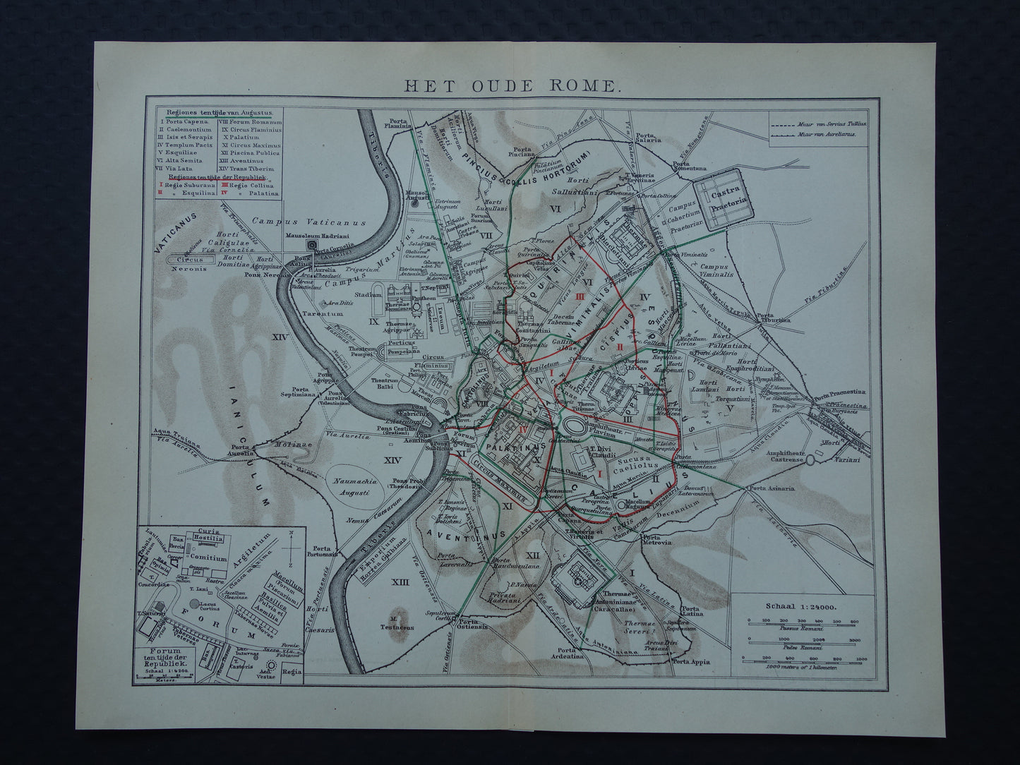 Oude plattegrond van Rome in de klassieke oudheid uit 1921 originele Nederlandse antieke kaart van Rome Forum Romanum