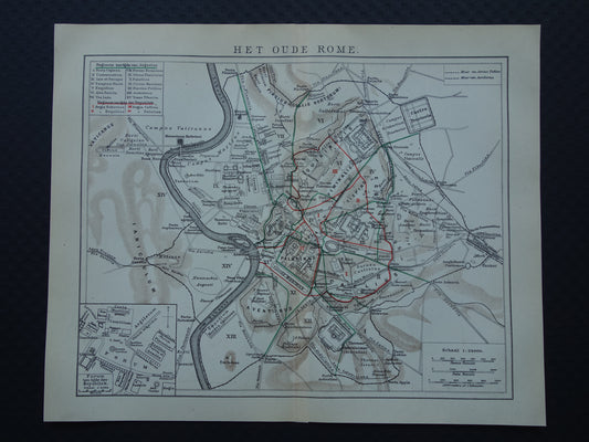 Oude plattegrond van Rome in de klassieke oudheid uit 1921 originele Nederlandse antieke kaart van Rome Forum Romanum