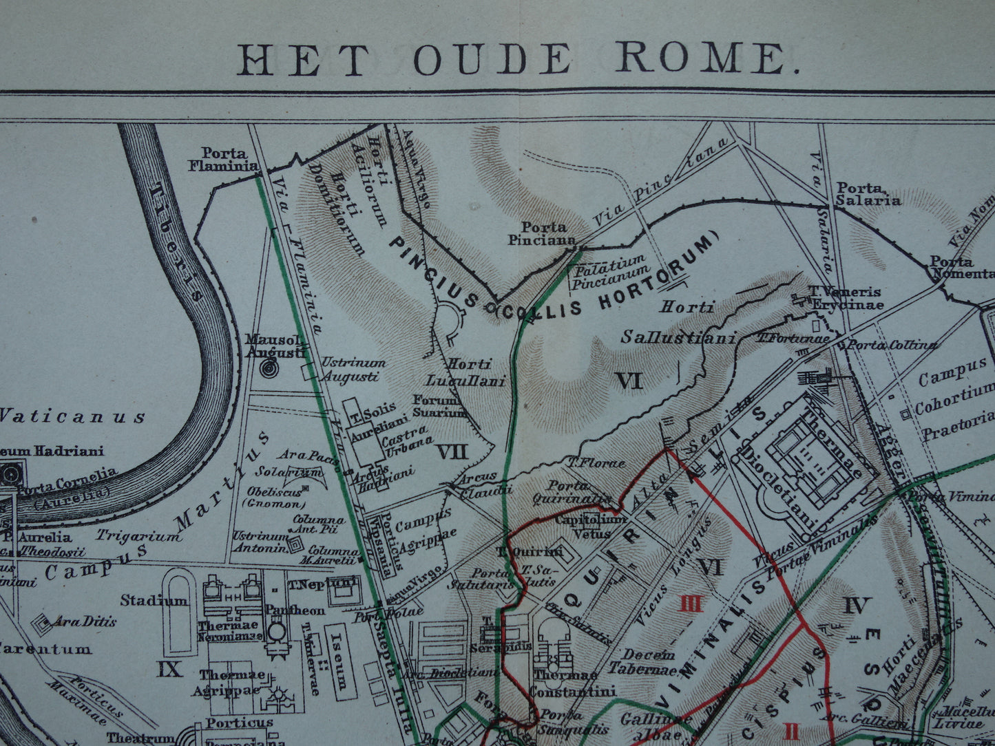Oude plattegrond van Rome in de klassieke oudheid uit 1921 originele Nederlandse antieke kaart van Rome Forum Romanum