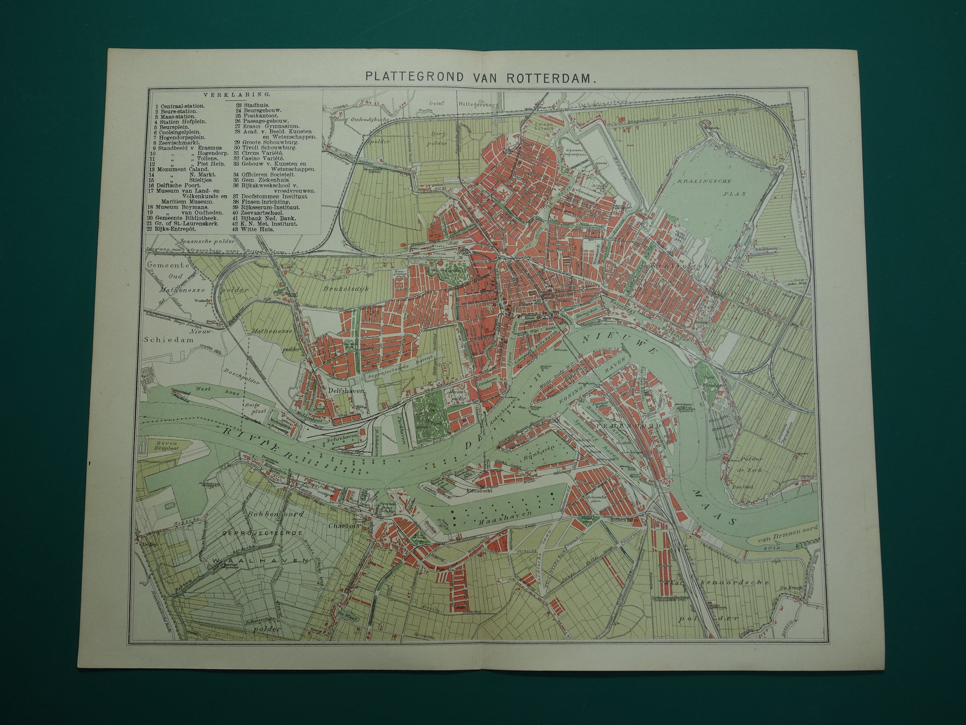 ROTTERDAM Oude kaart van Rotterdam uit 1910 originele vintage plattegrond antieke landkaart