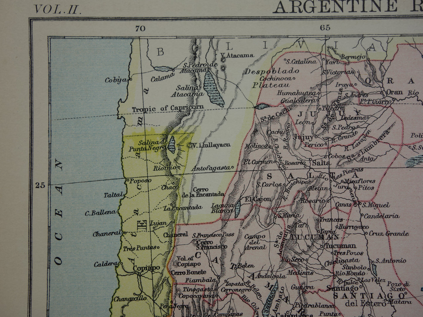 ARGENTINIE oude landkaart van Argentinië uit 1875 originele antieke Engelse kaart van de Argentijnse Republiek