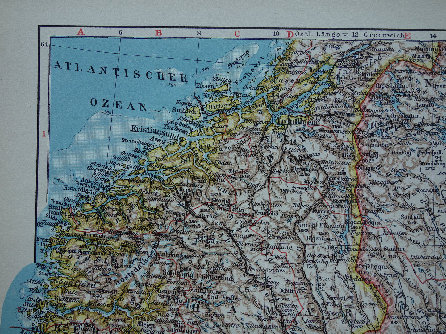 Oude kaart van Zweden en Noorwegen uit 1928 originele vintage landkaart Stockholm Oslo