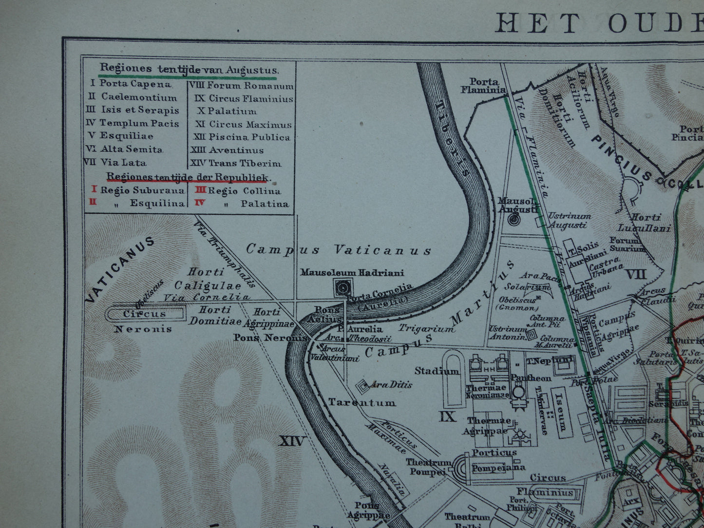 Oude plattegrond van Rome in de klassieke oudheid uit 1921 originele Nederlandse antieke kaart van Rome Forum Romanum