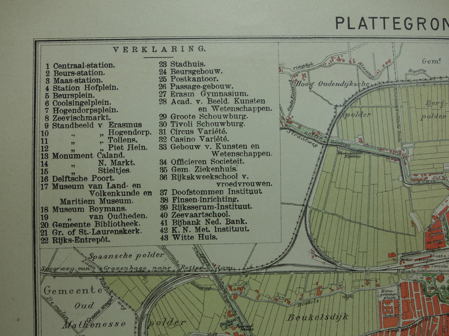 ROTTERDAM Oude kaart van Rotterdam uit 1910 originele vintage plattegrond antieke landkaart