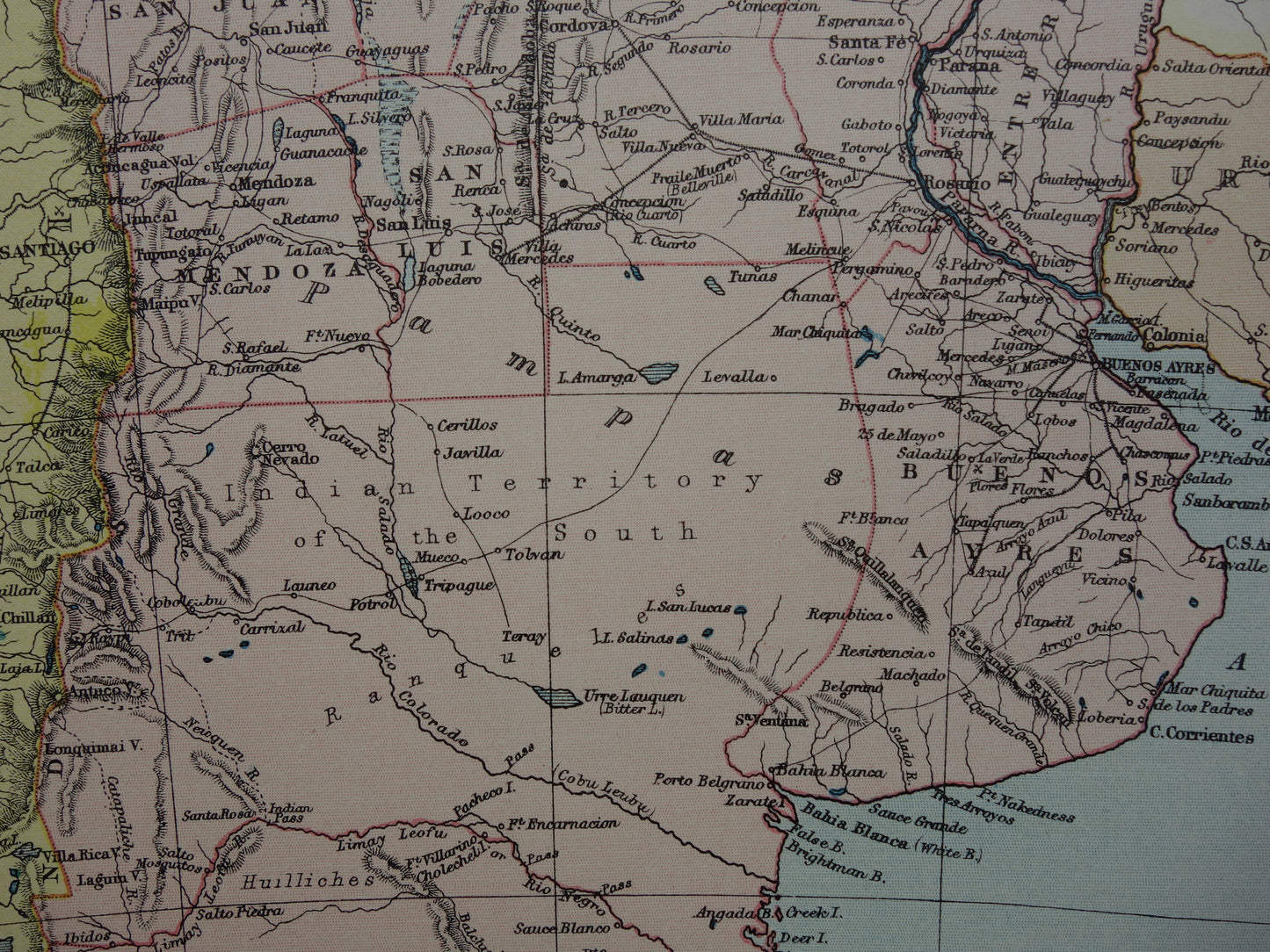 ARGENTINIE oude landkaart van Argentinië uit 1875 originele antieke Engelse kaart van de Argentijnse Republiek