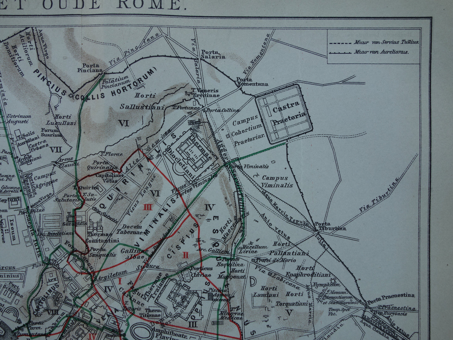Oude plattegrond van Rome in de klassieke oudheid uit 1921 originele Nederlandse antieke kaart van Rome Forum Romanum