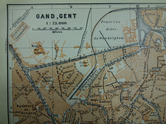 GENT oude kaart van Gent België uit 1910 kleine originele antieke plattegrond landkaart