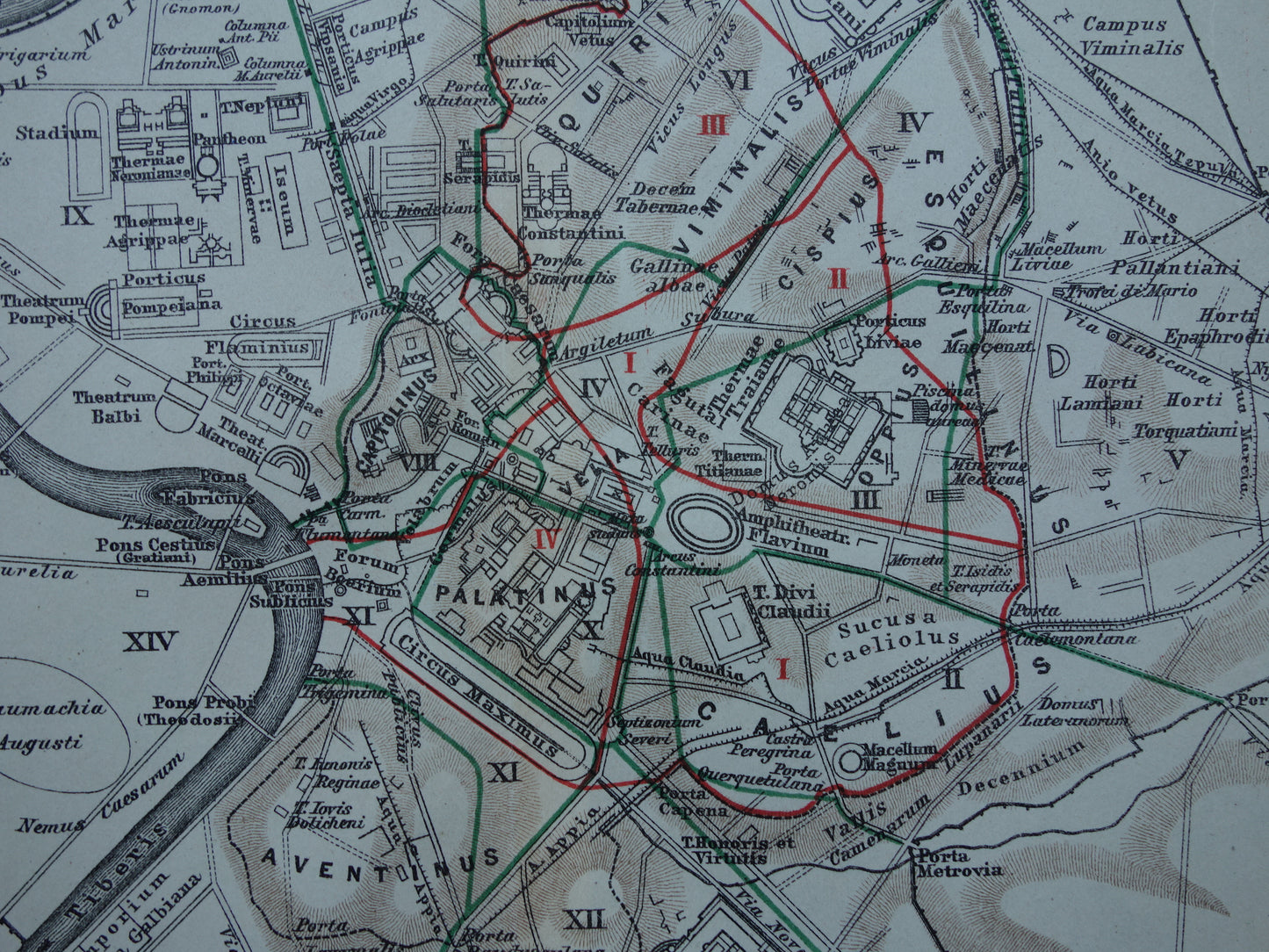 Oude plattegrond van Rome in de klassieke oudheid uit 1921 originele Nederlandse antieke kaart van Rome Forum Romanum