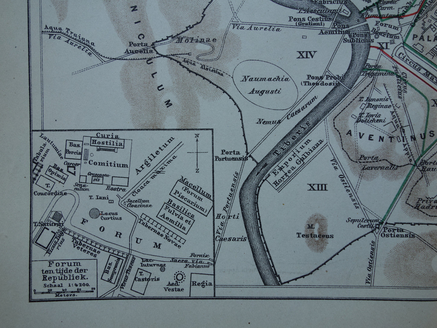 Oude plattegrond van Rome in de klassieke oudheid uit 1921 originele Nederlandse antieke kaart van Rome Forum Romanum