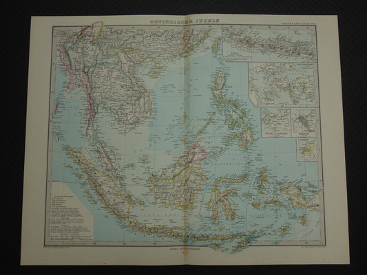 INDONESIË antieke kaart van Indonesië Filipijnen Zuidoost-Azië 1881 Mooie originele oude landkaart van Batavia Atjeh Java