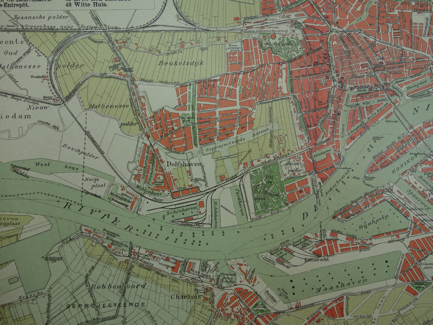 ROTTERDAM Oude kaart van Rotterdam uit 1910 originele vintage plattegrond antieke landkaart