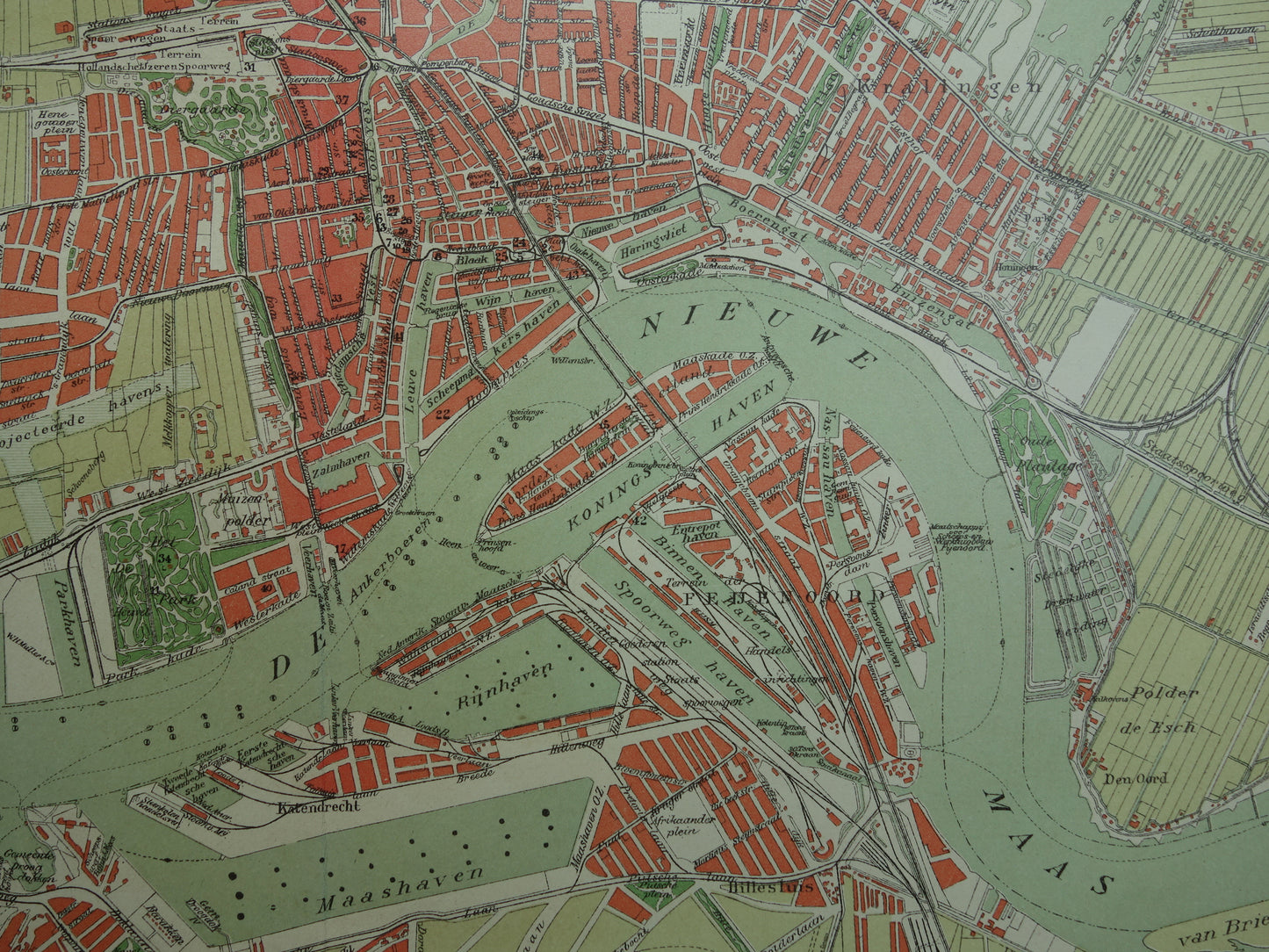 ROTTERDAM Oude kaart van Rotterdam uit 1910 originele vintage plattegrond antieke landkaart