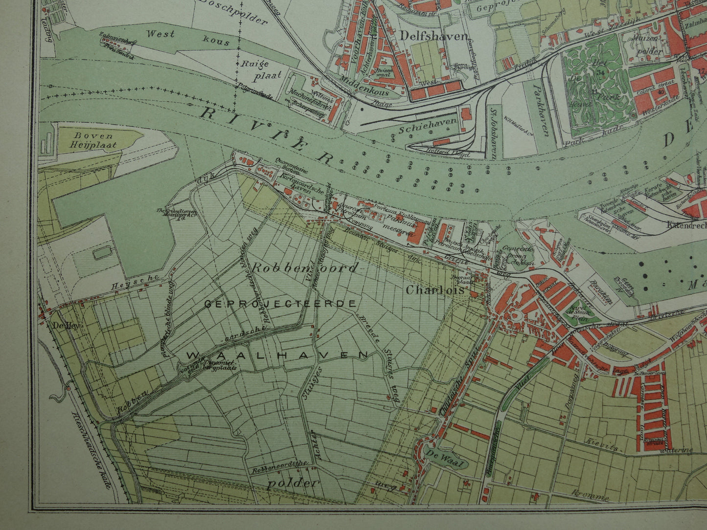 ROTTERDAM Oude kaart van Rotterdam uit 1910 originele vintage plattegrond antieke landkaart