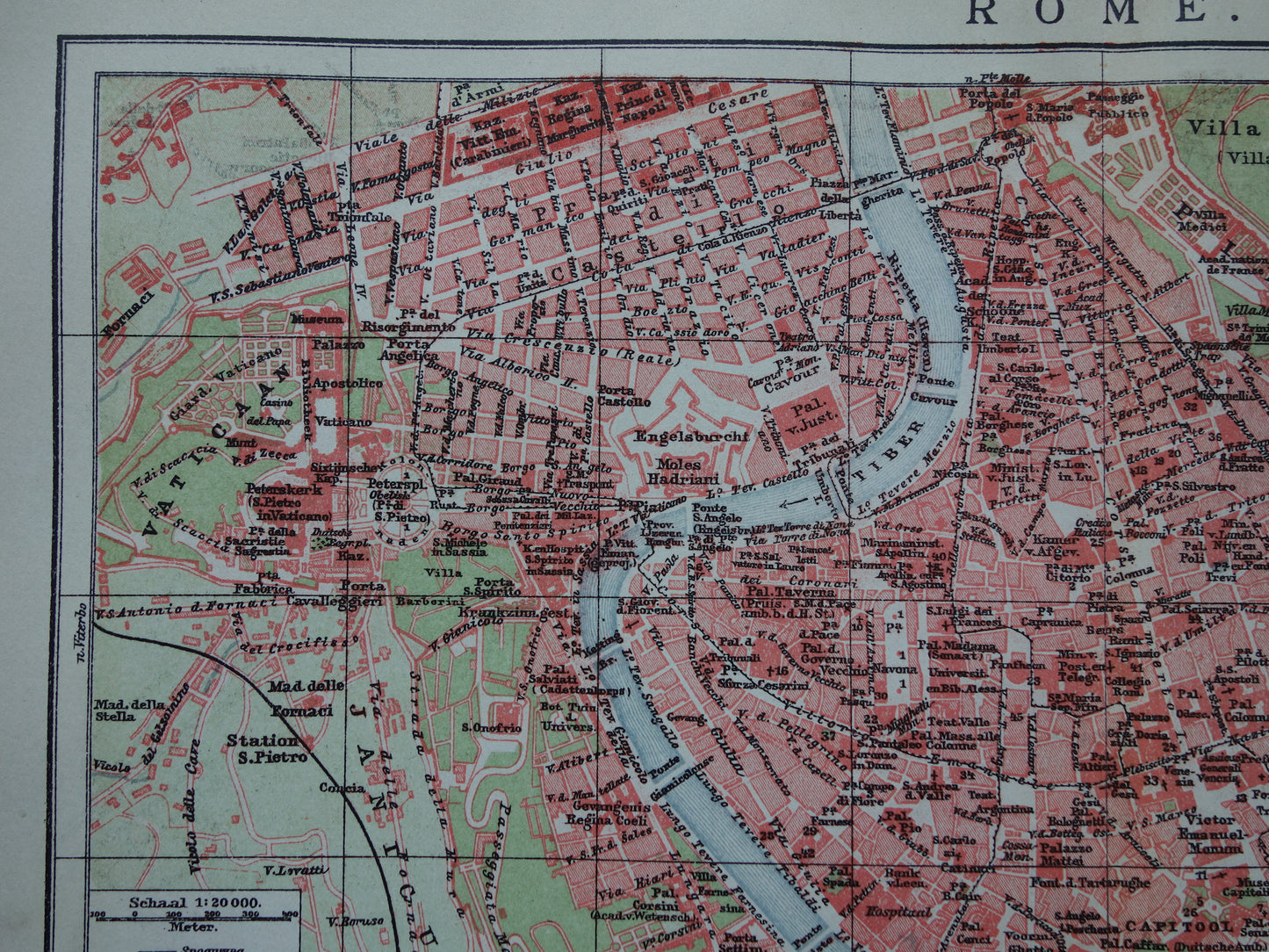 ROME oude plattegrond van Rome Italië uit 1921 originele Nederlandse antieke kaart van Rome