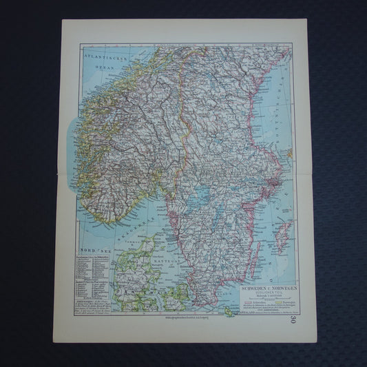 Oude kaart van Zweden en Noorwegen uit 1931 originele vintage landkaart Stockholm Oslo