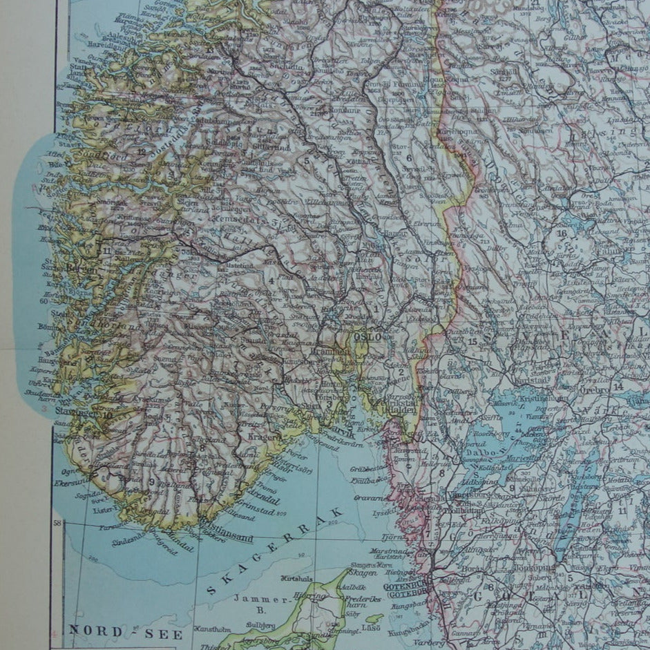 Oude kaart van Zweden en Noorwegen uit 1931 originele vintage landkaart Stockholm Oslo