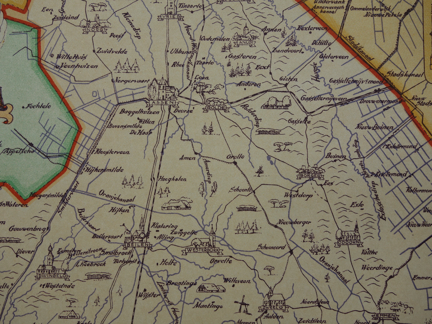 DRENTE Vintage kaart van de provincie Drente uit 1947 Oude historische landkaart