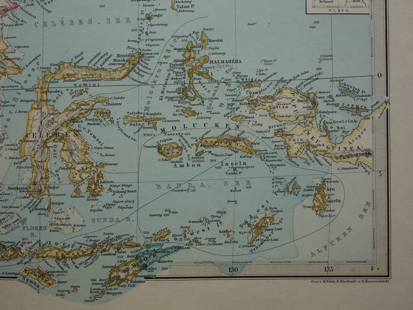 INDONESIË antieke kaart van Indonesië Filipijnen Zuidoost-Azië 1881 Mooie originele oude landkaart van Batavia Atjeh Java