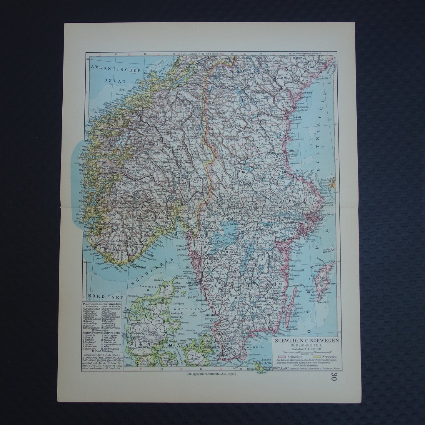Oude kaart van Zweden en Noorwegen uit 1931 originele vintage landkaart Stockholm Oslo