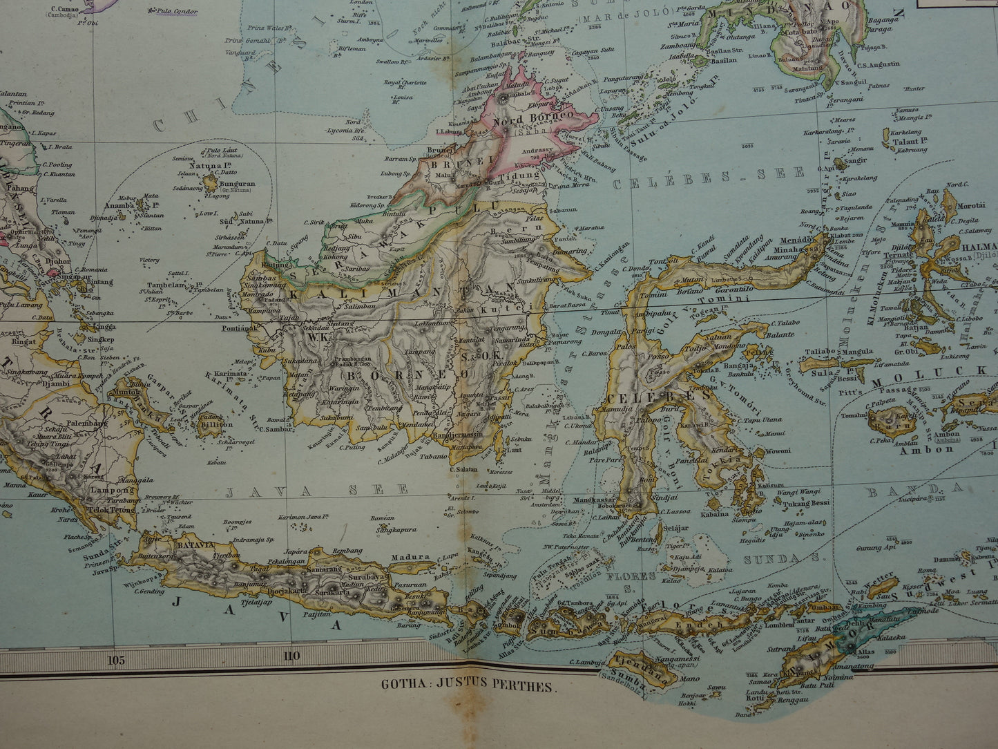 INDONESIË antieke kaart van Indonesië Filipijnen Zuidoost-Azië 1881 Mooie originele oude landkaart van Batavia Atjeh Java