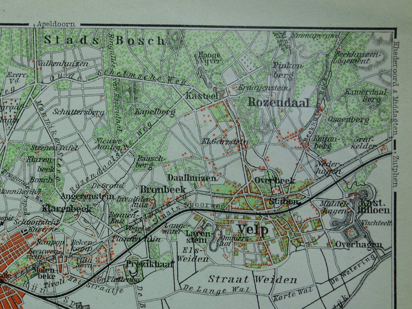 ARNHEM 1910 kleine antieke landkaart / plattegrond van Arnhem en omgeving originele oude kaart Velp Rozendaal