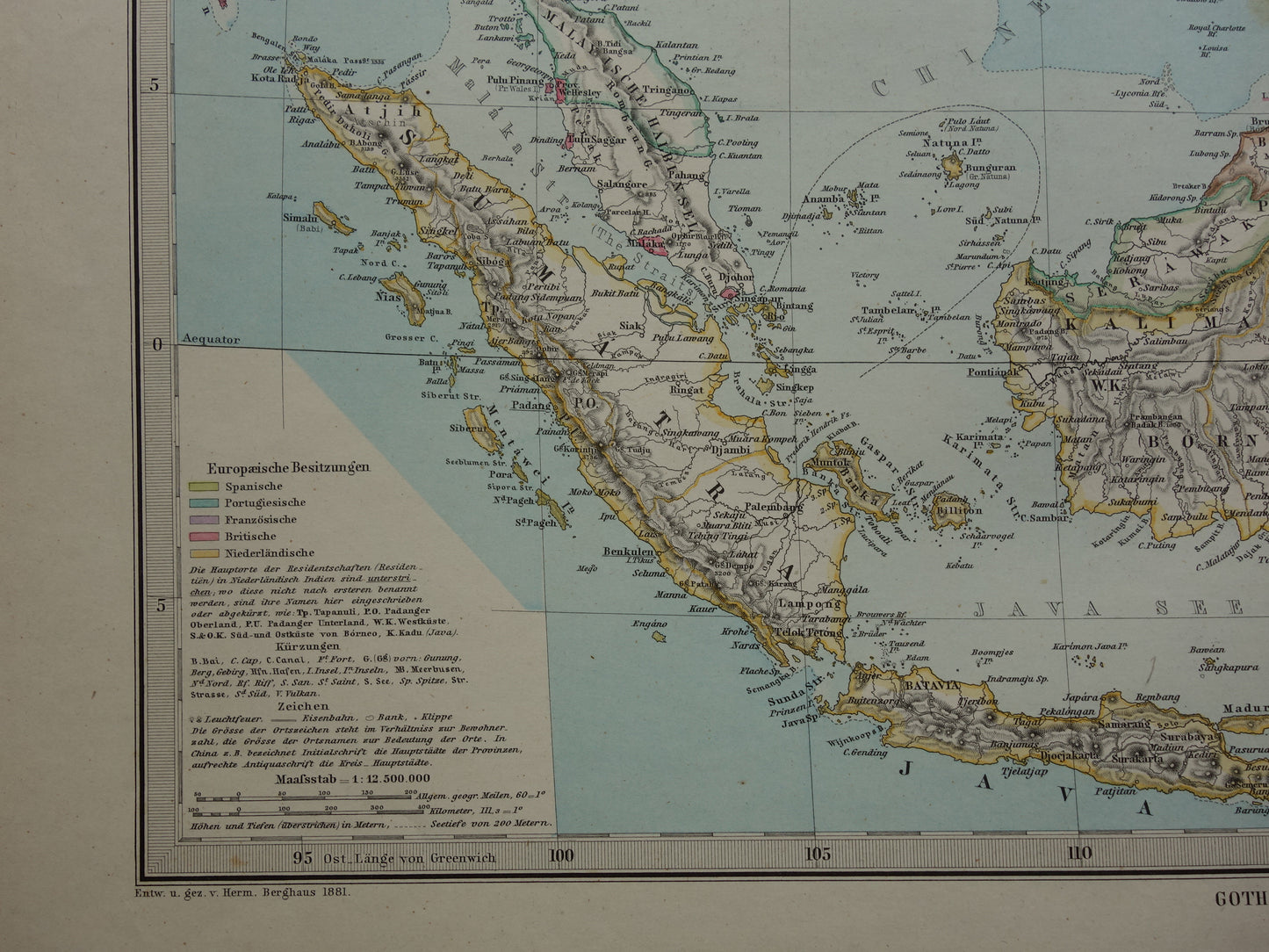 INDONESIË antieke kaart van Indonesië Filipijnen Zuidoost-Azië 1881 Mooie originele oude landkaart van Batavia Atjeh Java