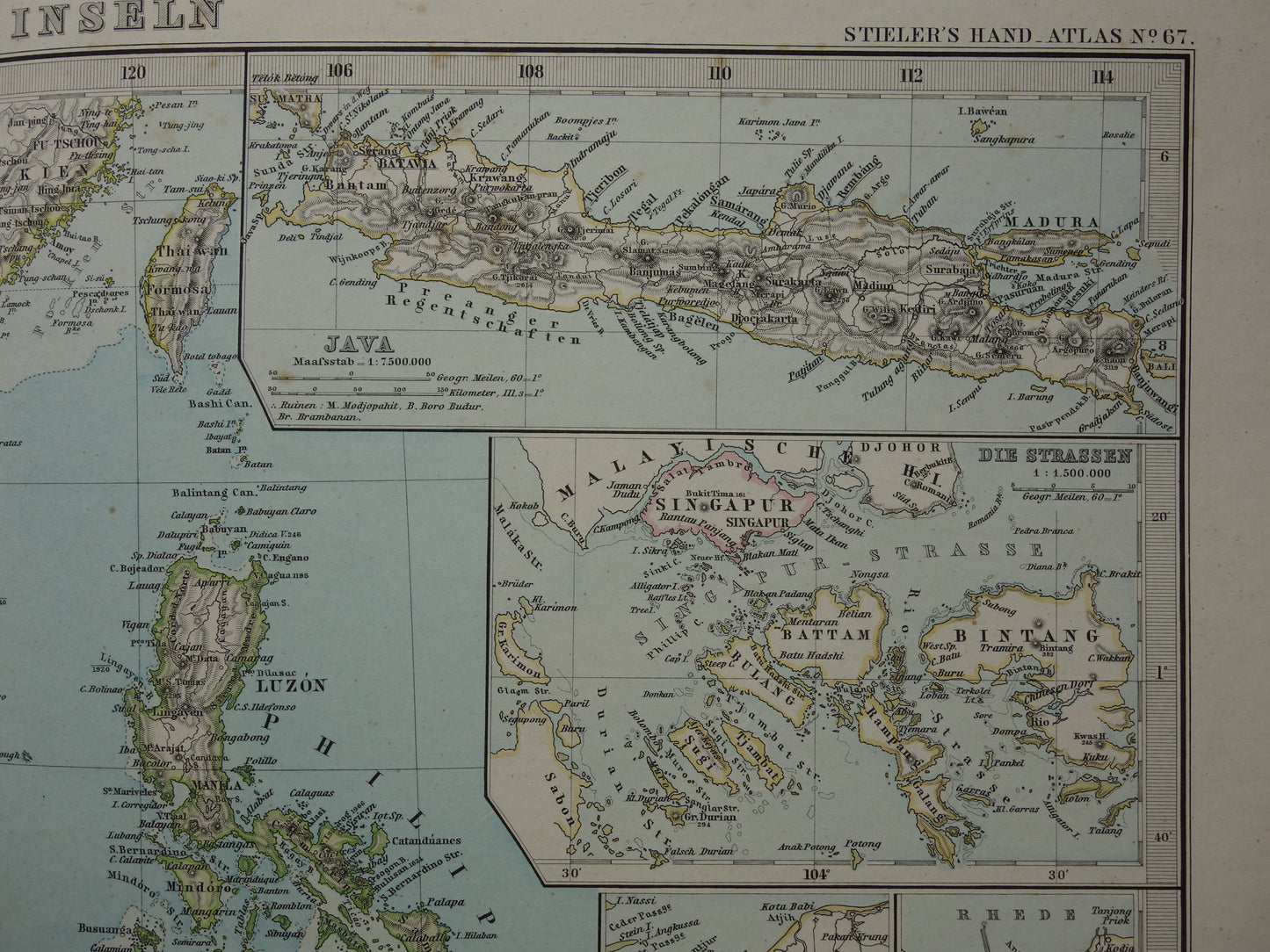 INDONESIË antieke kaart van Indonesië Filipijnen Zuidoost-Azië 1881 Mooie originele oude landkaart van Batavia Atjeh Java
