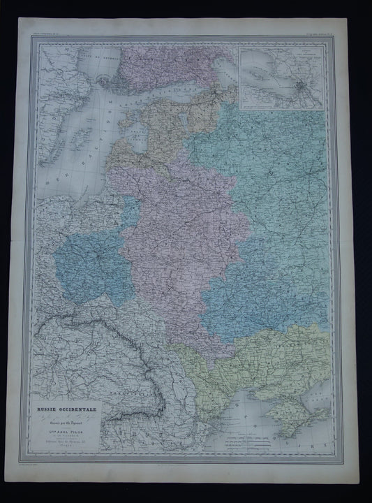 Baltische Staten oude kaart van Europees Rusland 1880 originele antieke landkaart poster Russische Rijk zeer groot formaat
