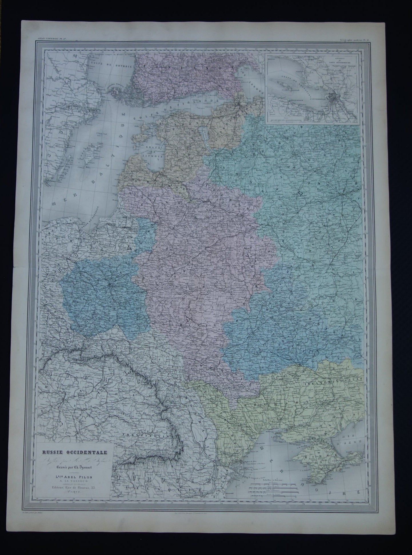 Baltische Staten oude kaart van Europees Rusland 1880 originele antieke landkaart poster Russische Rijk zeer groot formaat