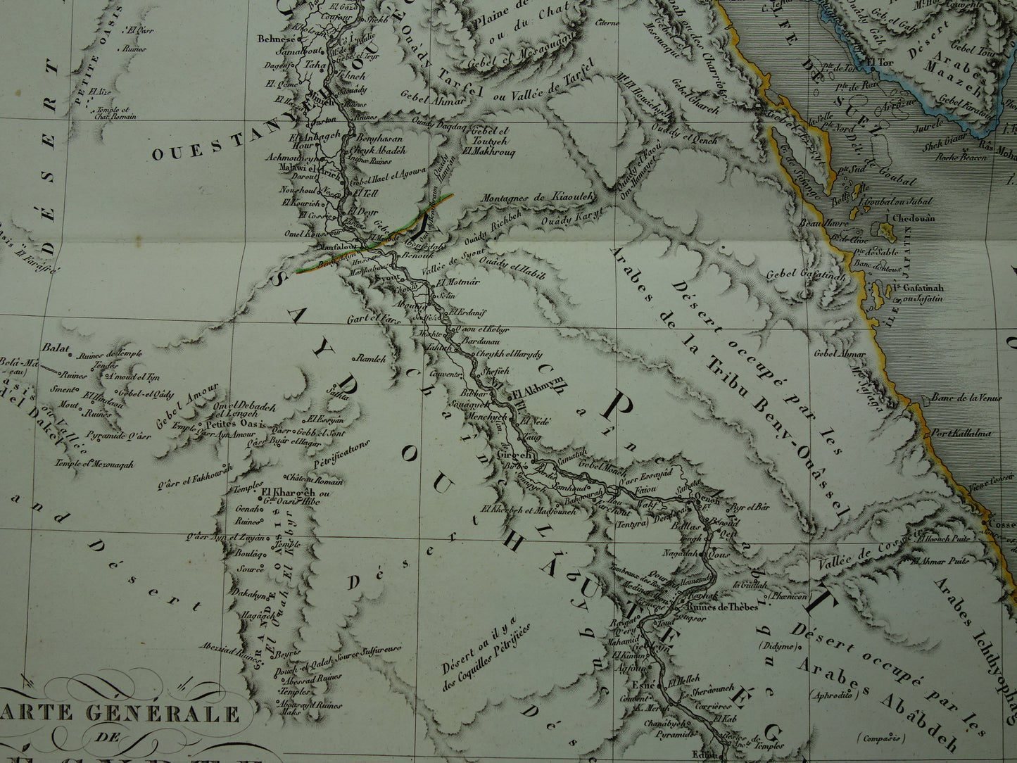 200+ jaar oude kaart van Egypte uit 1822 Grote originele antieke Franse kaart Sinaï Soedan