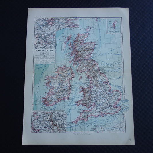 BRITSE EILANDEN oude kaart van Verenigd Koninkrijk Ierland Groot-Brittannië uit 1913 originele antieke landkaart