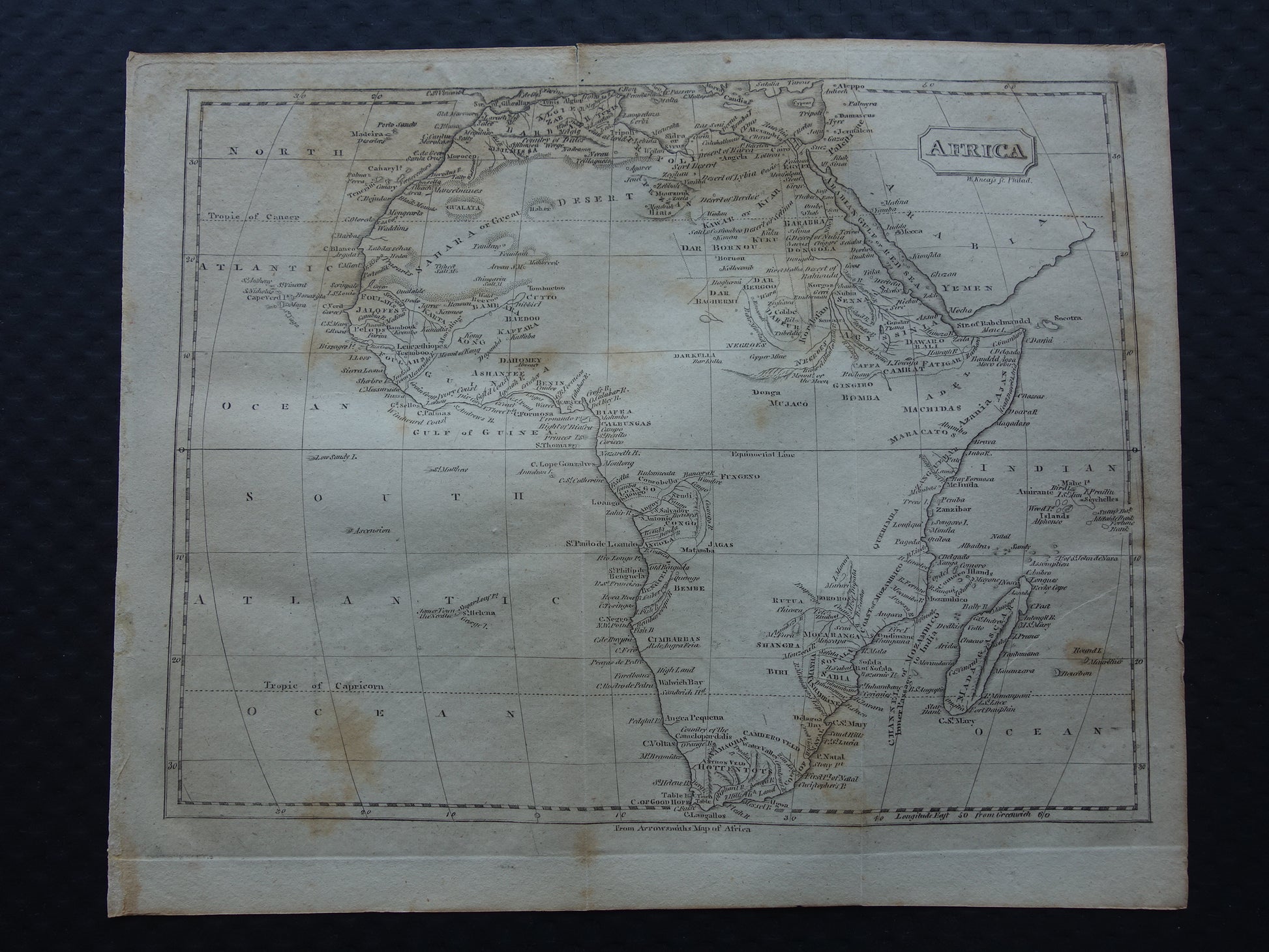 200+ jaar oude kaart van Afrika Originele antieke landkaart 1812 continent Afrika