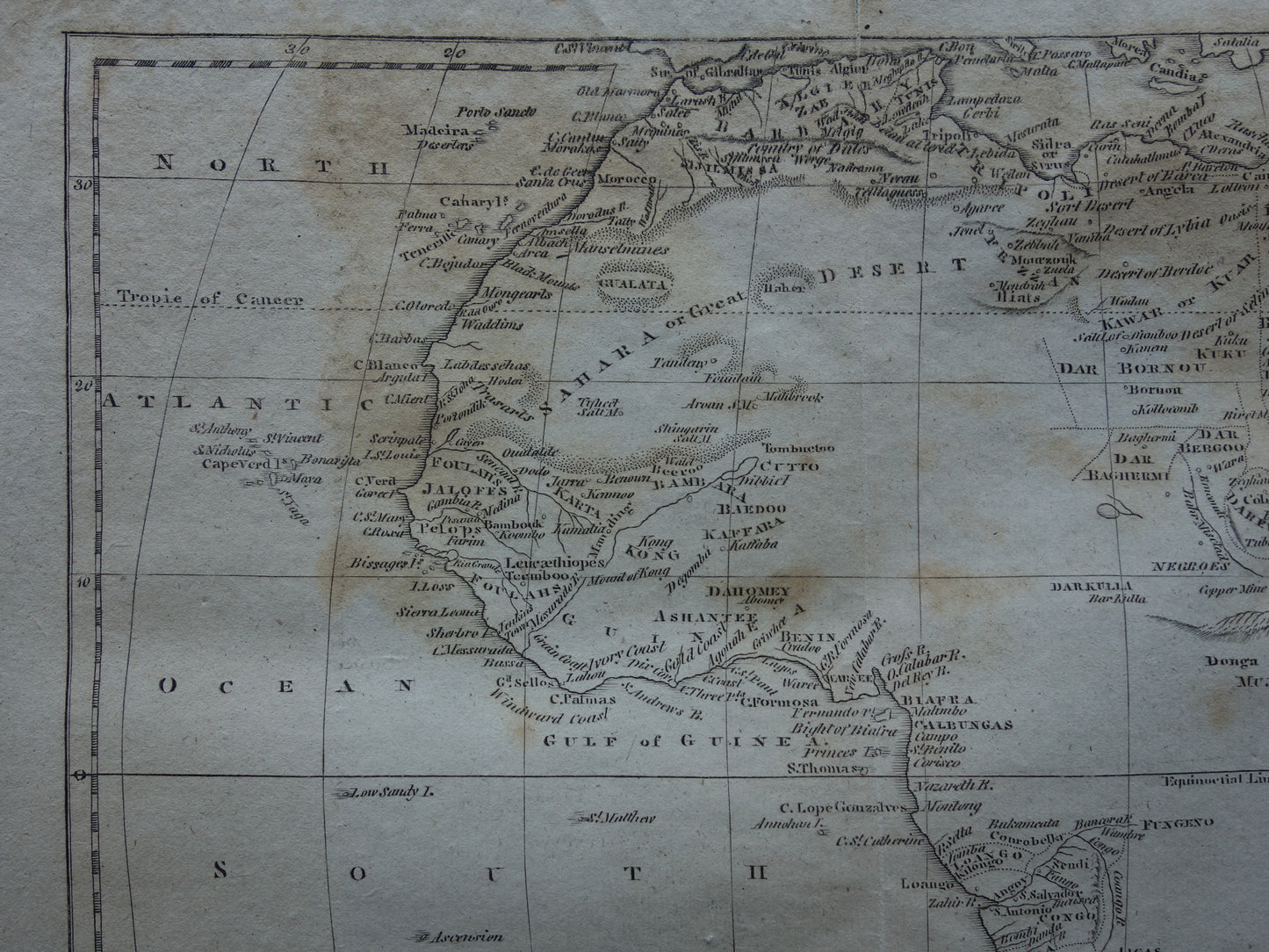 200+ jaar oude kaart van Afrika Originele antieke landkaart 1812 continent Afrika
