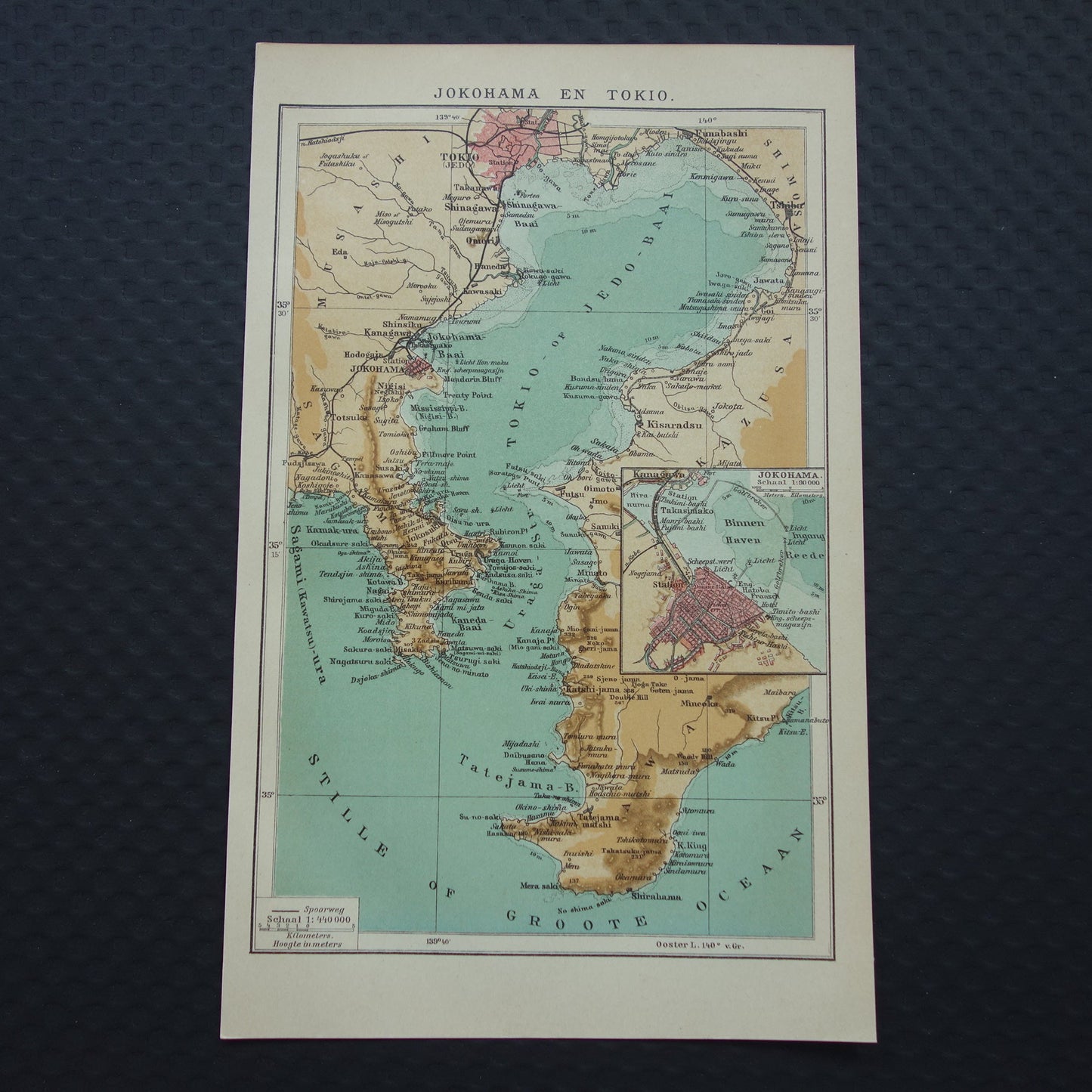 Oude kaart van Tokyo Yokohama Japan originele kleine antieke Nederlandse landkaart baai van Tokio