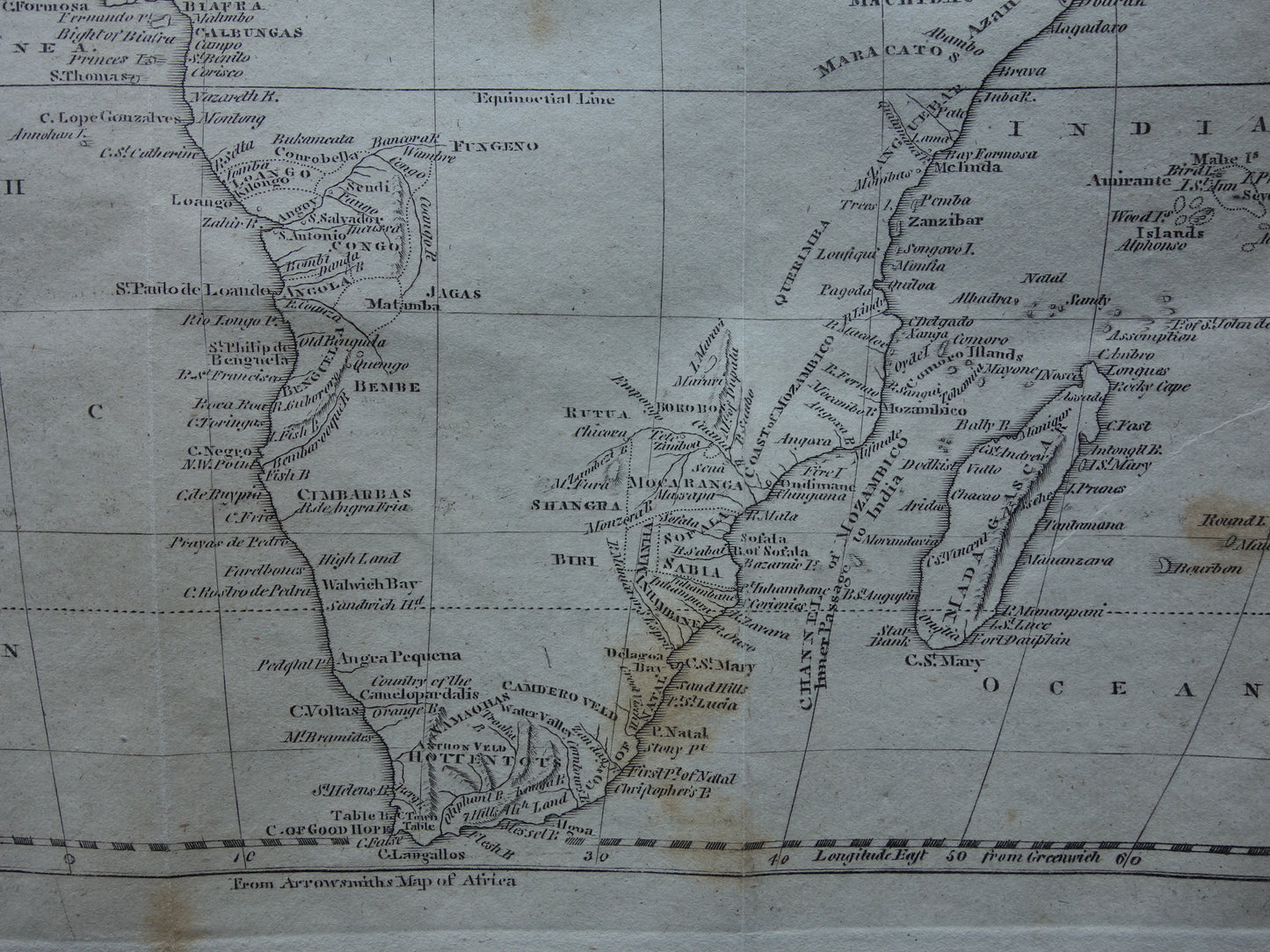 200+ jaar oude kaart van Afrika Originele antieke landkaart 1812 continent Afrika