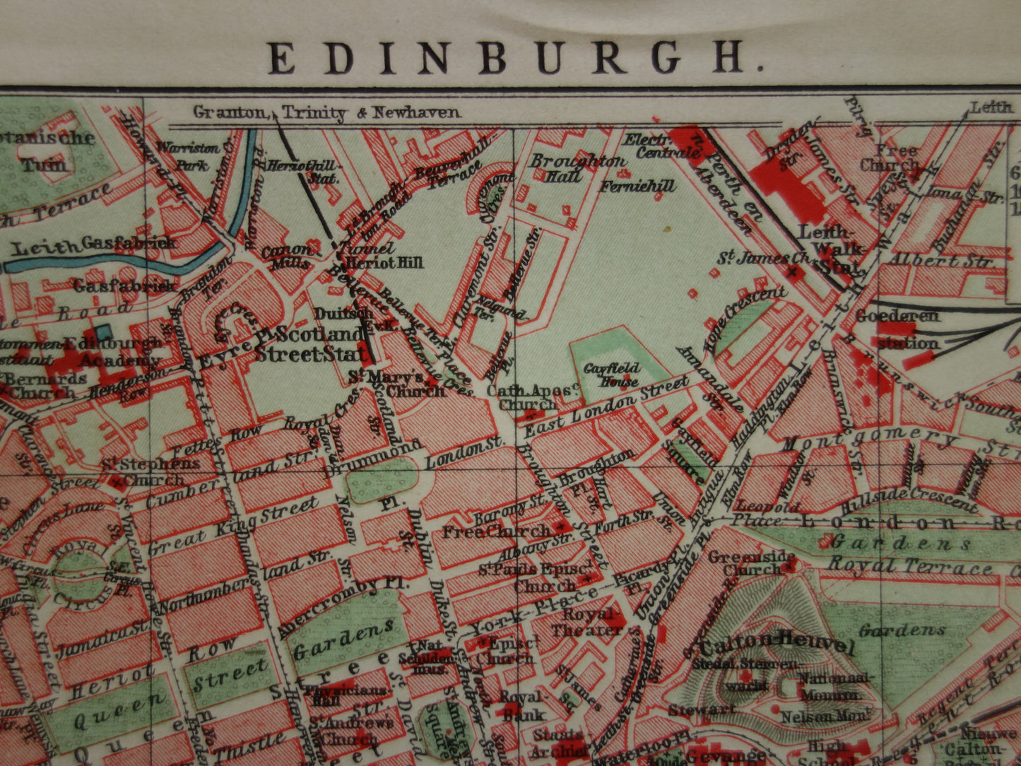 EDINBURGH kleine antieke kaart van uit 1907 - originele oude gedetailleerde plattegrond Edinburgh