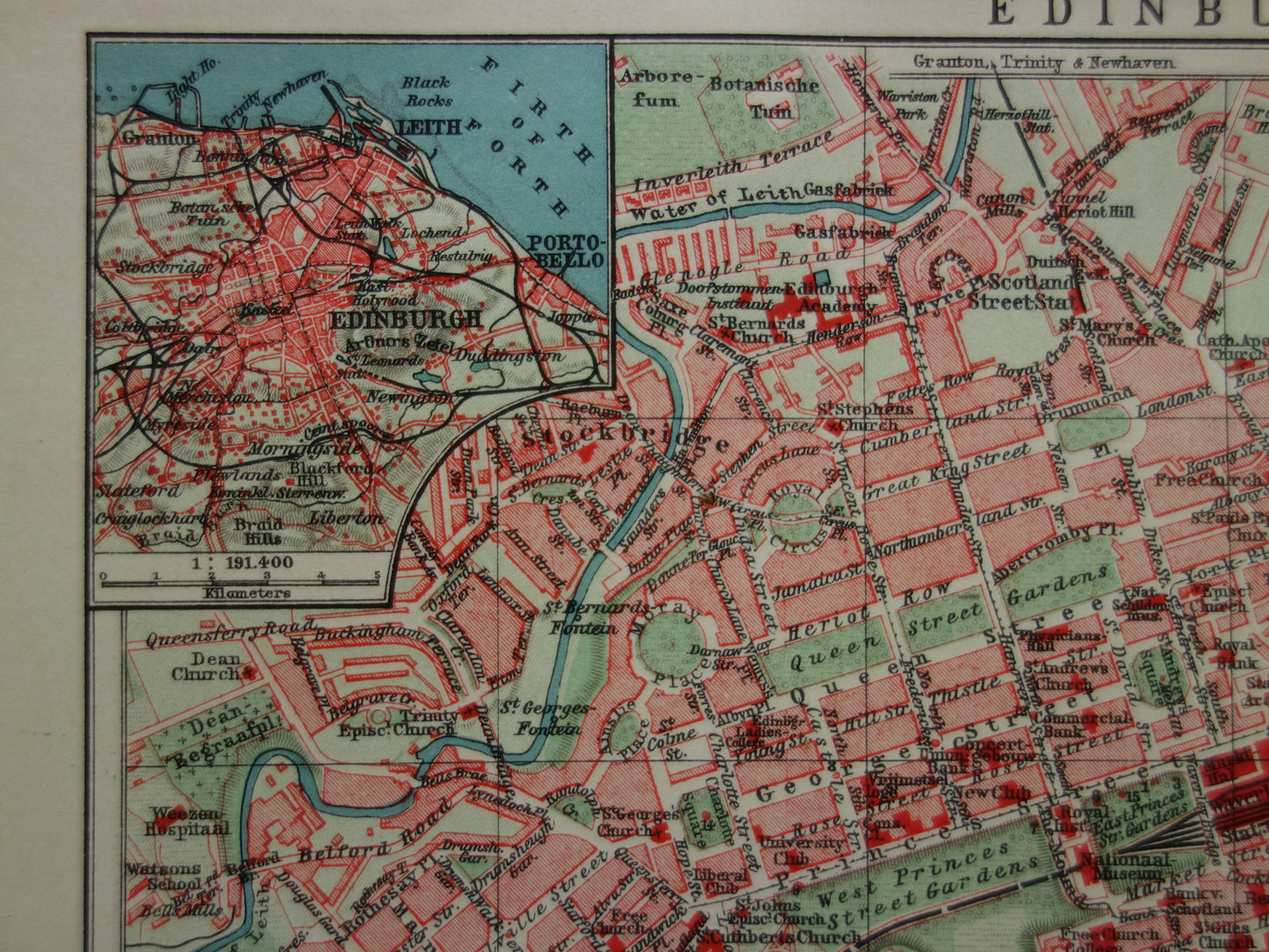 EDINBURGH kleine antieke kaart van uit 1907 - originele oude gedetailleerde plattegrond Edinburgh