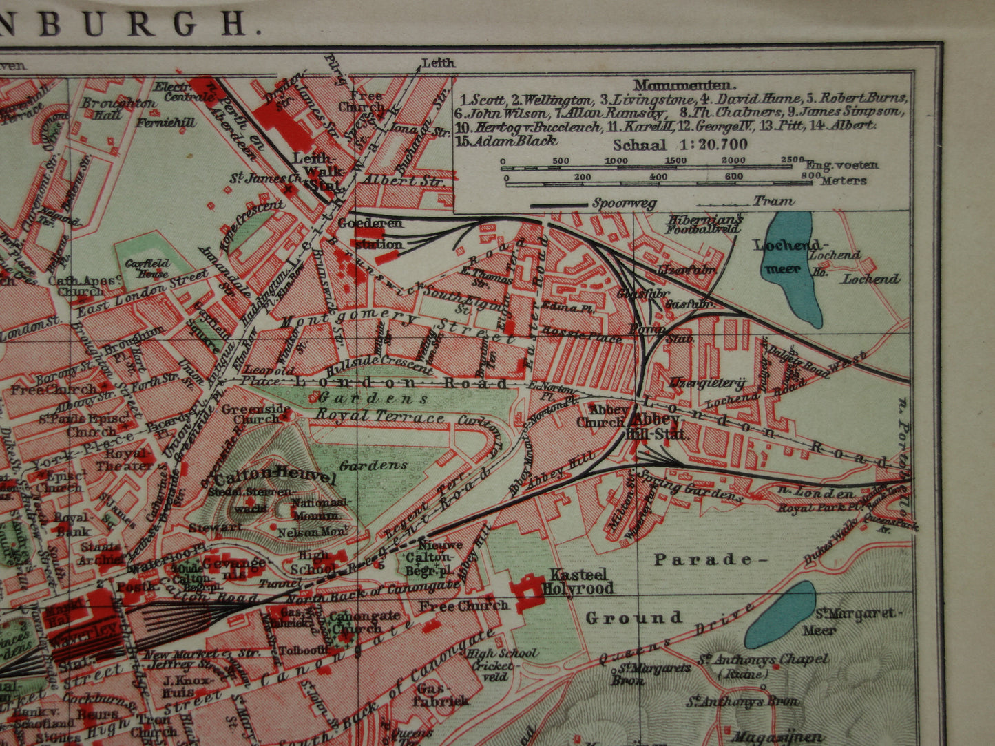 EDINBURGH kleine antieke kaart van uit 1907 - originele oude gedetailleerde plattegrond Edinburgh