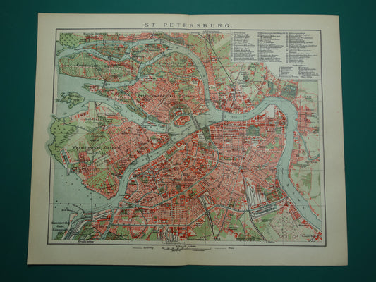 St Petersburg oude plattegrond Originele antieke Nederlandse kaart van Sint Petersburg Rusland uit 1910 vintage historische kaarten