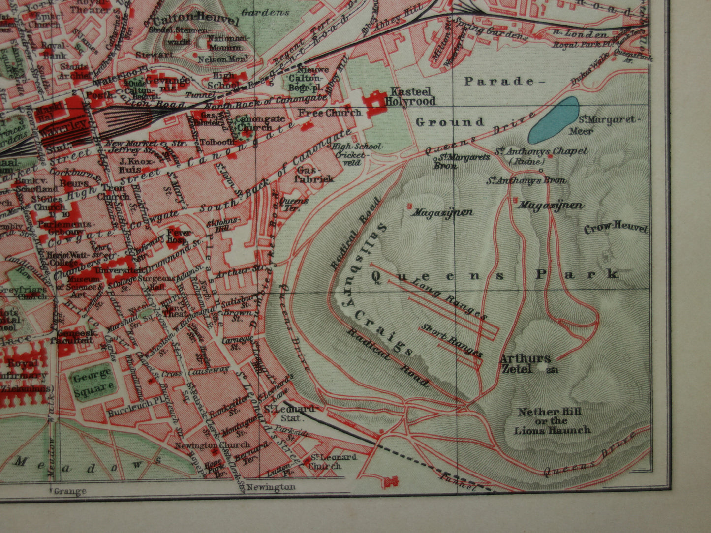 EDINBURGH kleine antieke kaart van uit 1907 - originele oude gedetailleerde plattegrond Edinburgh