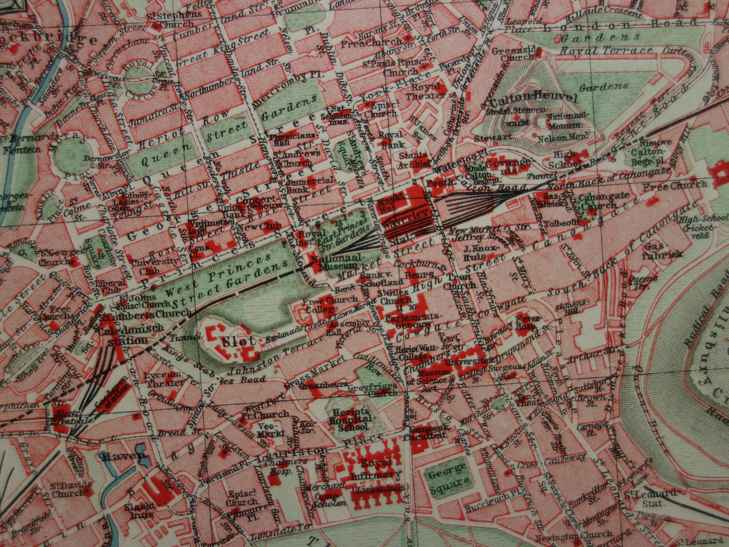 EDINBURGH kleine antieke kaart van uit 1907 - originele oude gedetailleerde plattegrond Edinburgh