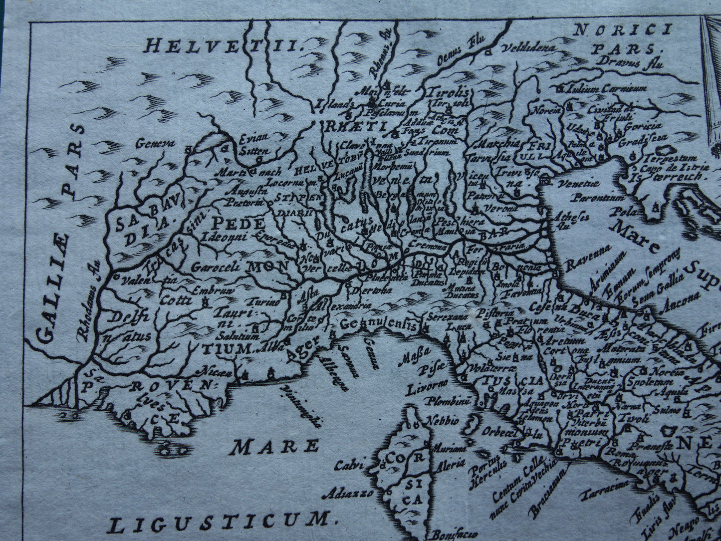Oude kaart van Italië uit 1661 originele antieke Nederlandse landkaart klein formaat