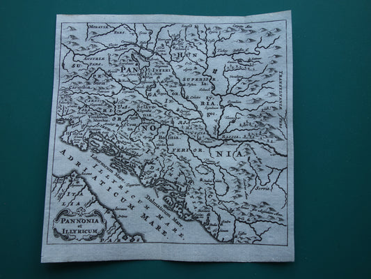 360+ jaar oude kaart van Bosnië Kroatië Slovenië 1661 originele antieke landkaart klein formaat Pannonia et Illyricum Cluver
