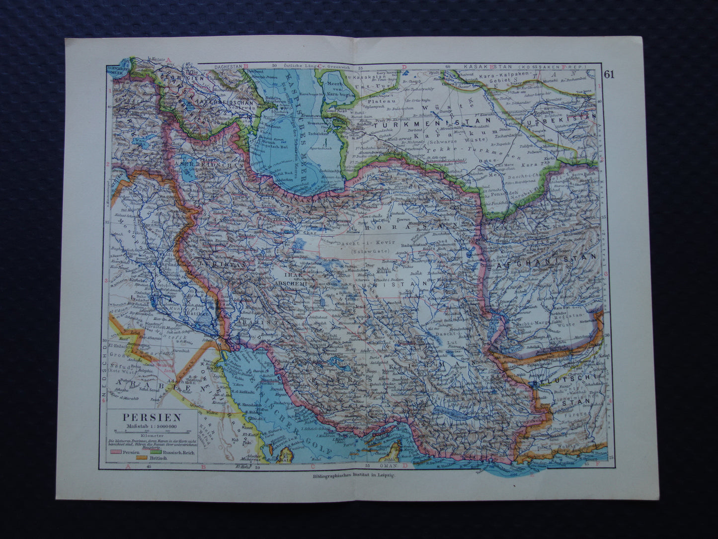 Originele oude kaart van Perzië / Iran uit 1928 vintage landkaart Teheran - historische kaarten