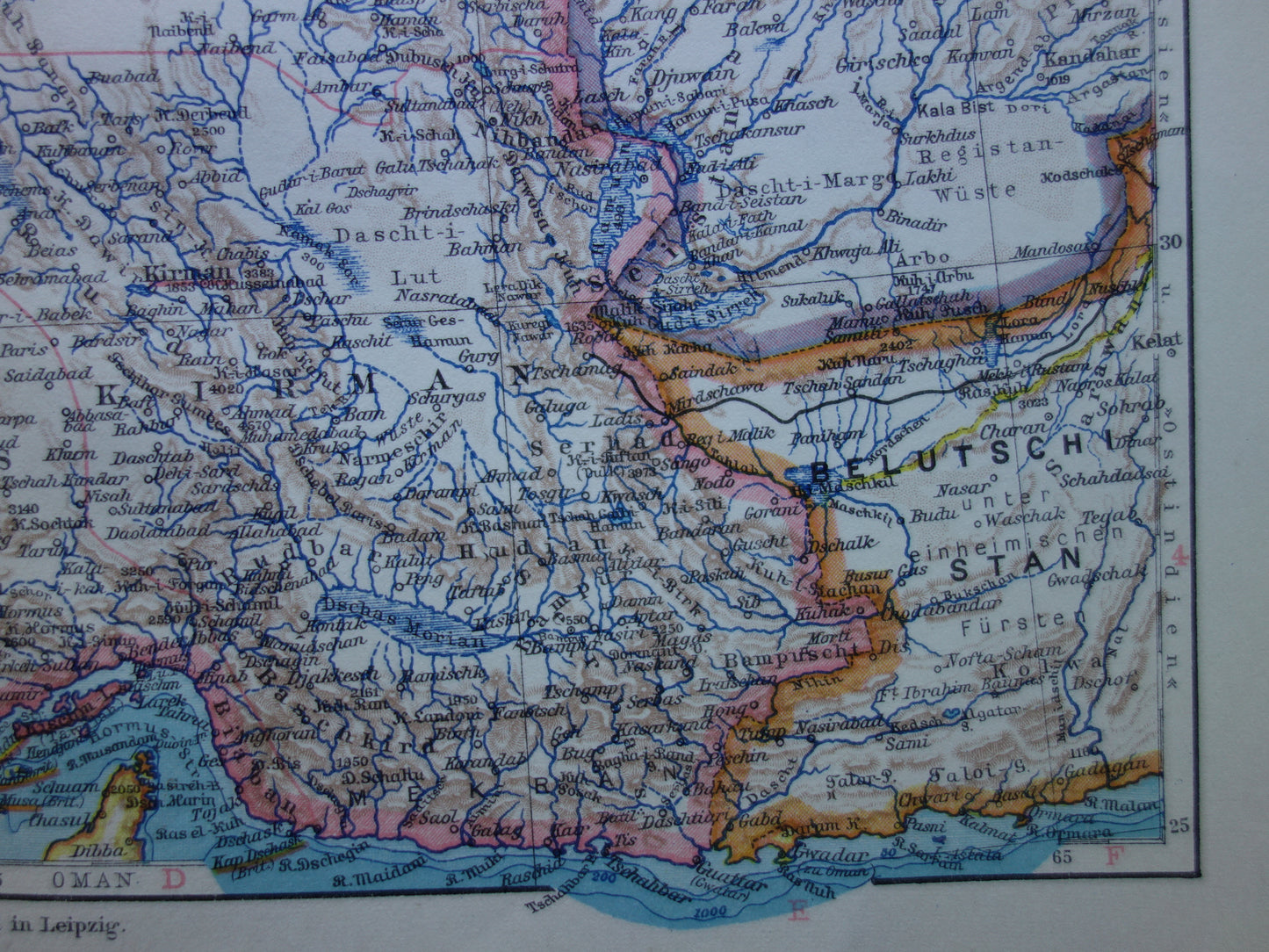 Originele oude kaart van Perzië / Iran uit 1928 vintage landkaart Teheran - historische kaarten