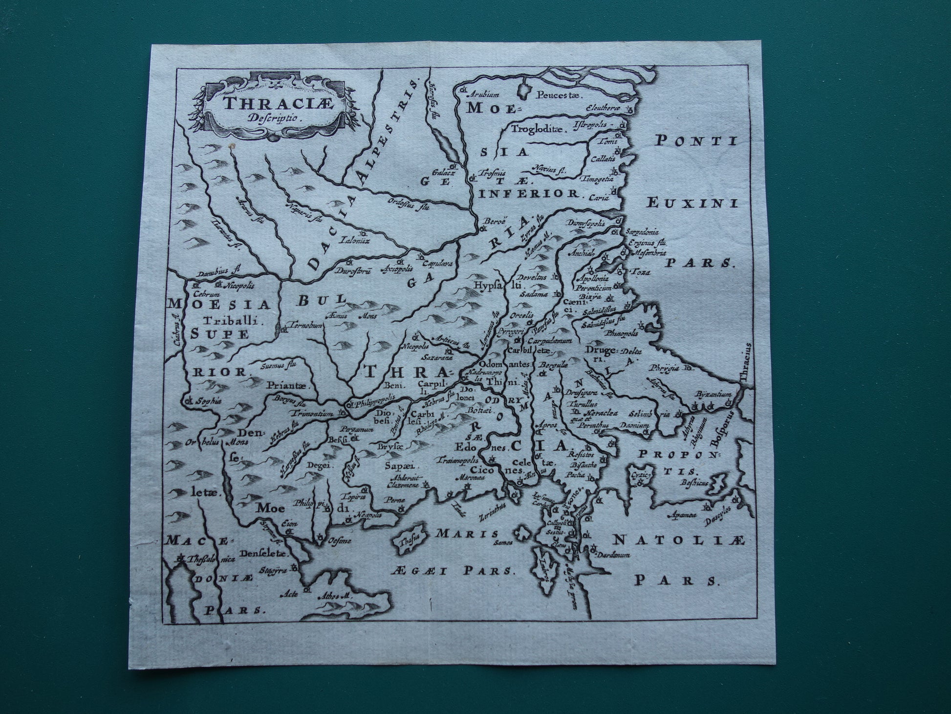 Oude kaart van Thracië in de oudheid 1661 originele antieke landkaart Tracië Thrakië Griekenland Bulgarije klein formaat Cluver