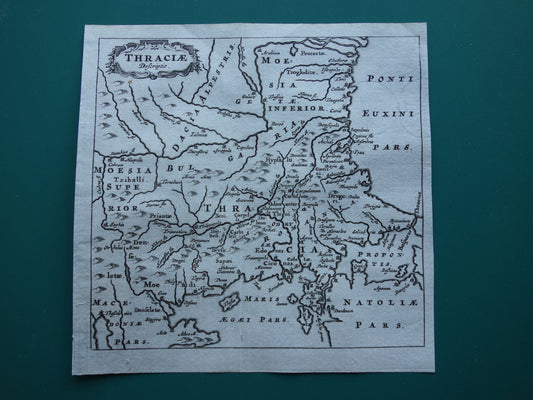 Oude kaart van Thracië in de oudheid 1661 originele antieke landkaart Tracië Thrakië Griekenland Bulgarije klein formaat Cluver