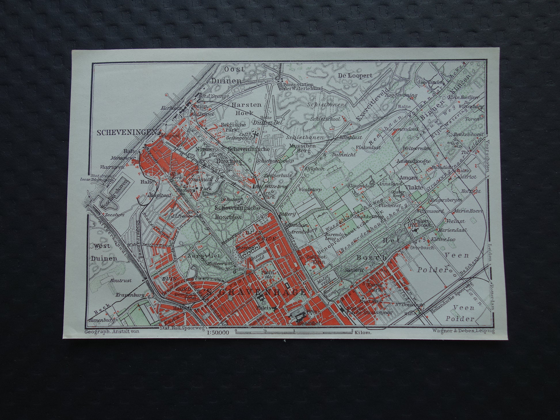 SCHEVENINGEN oude kaart van Scheveningen en Den Haag 1904 kleine originele antieke plattegrond Nederland
