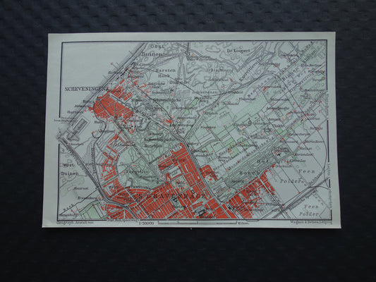 SCHEVENINGEN oude kaart van Scheveningen en Den Haag 1904 kleine originele antieke plattegrond Nederland