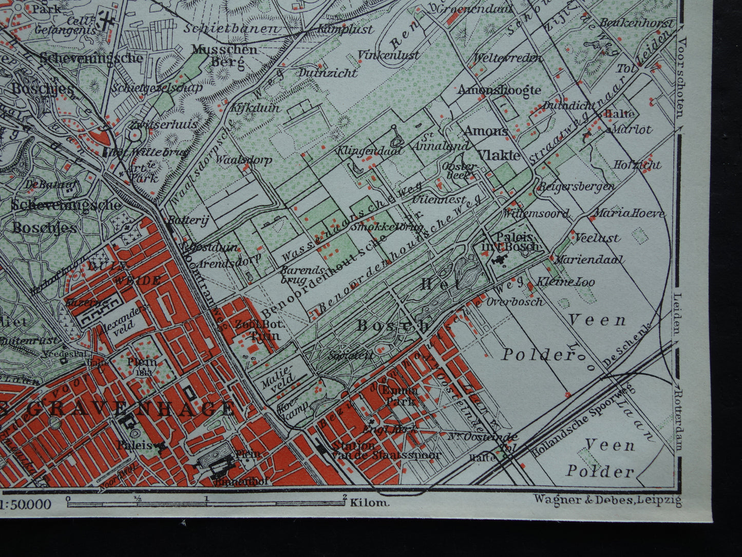 SCHEVENINGEN oude kaart van Scheveningen en Den Haag 1904 kleine originele antieke plattegrond Nederland